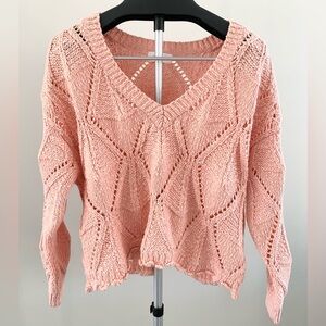 Mable V-neck Peach Cable Knit Sweater